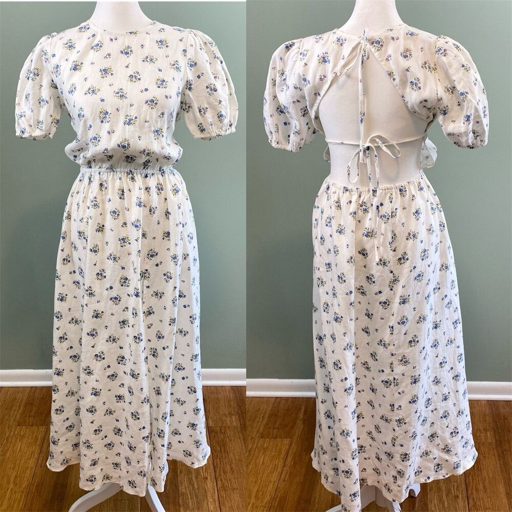 Reformation Anneliese Linen Dress Womens 4 Midi Blaire Floral Cottagecore